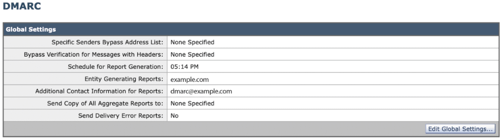 Cisco CESのDMARCネーム設定ページのスクリーンショット