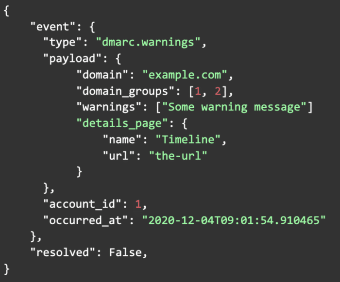 Exemple d'enregistrement spécifique avec avertissements par Webhook