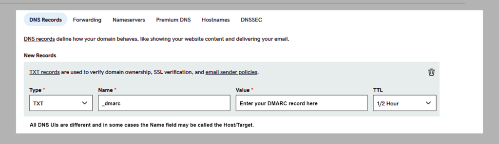 DNS内のDMARCレコードの例