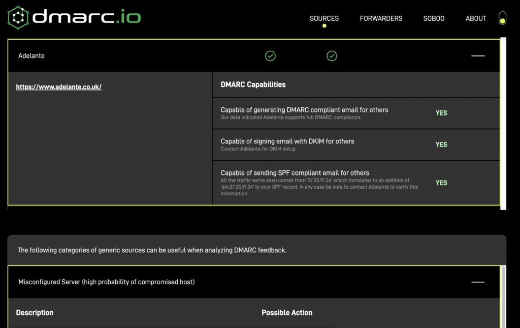 capture d'écran de l'exemple de source d'email dmarc.io