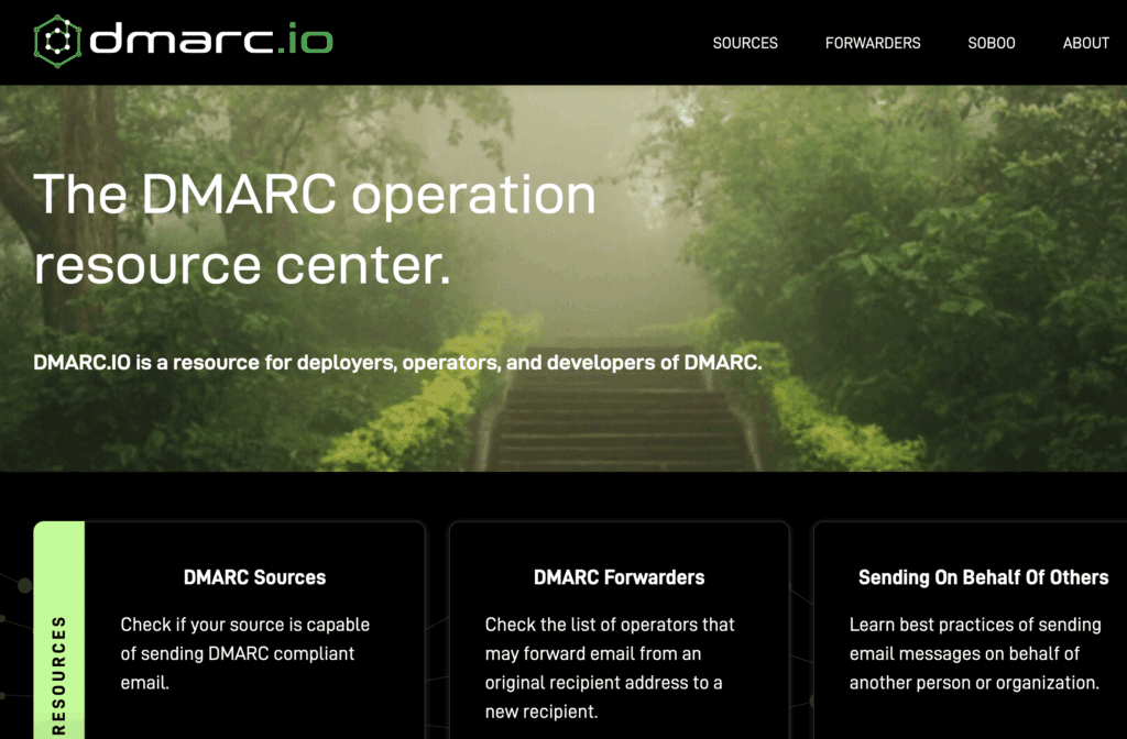 Capture d'écran de la page d'accueil de dmarc.io