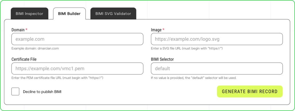 BIMI Tools on the dmarcian website